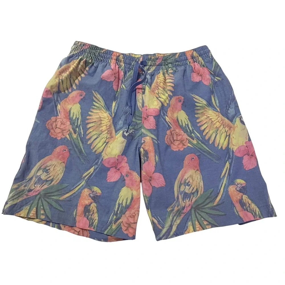 Chubbies Mens Medium Blue Parrot Hibiscus Tropical Floral Swim Trunks 7